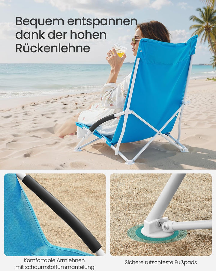SONGMICS Strandstuhl mit hoher Rückenlehne, tragbarer Klappstuhl, klappbarer Campingstuhl, faltbar,