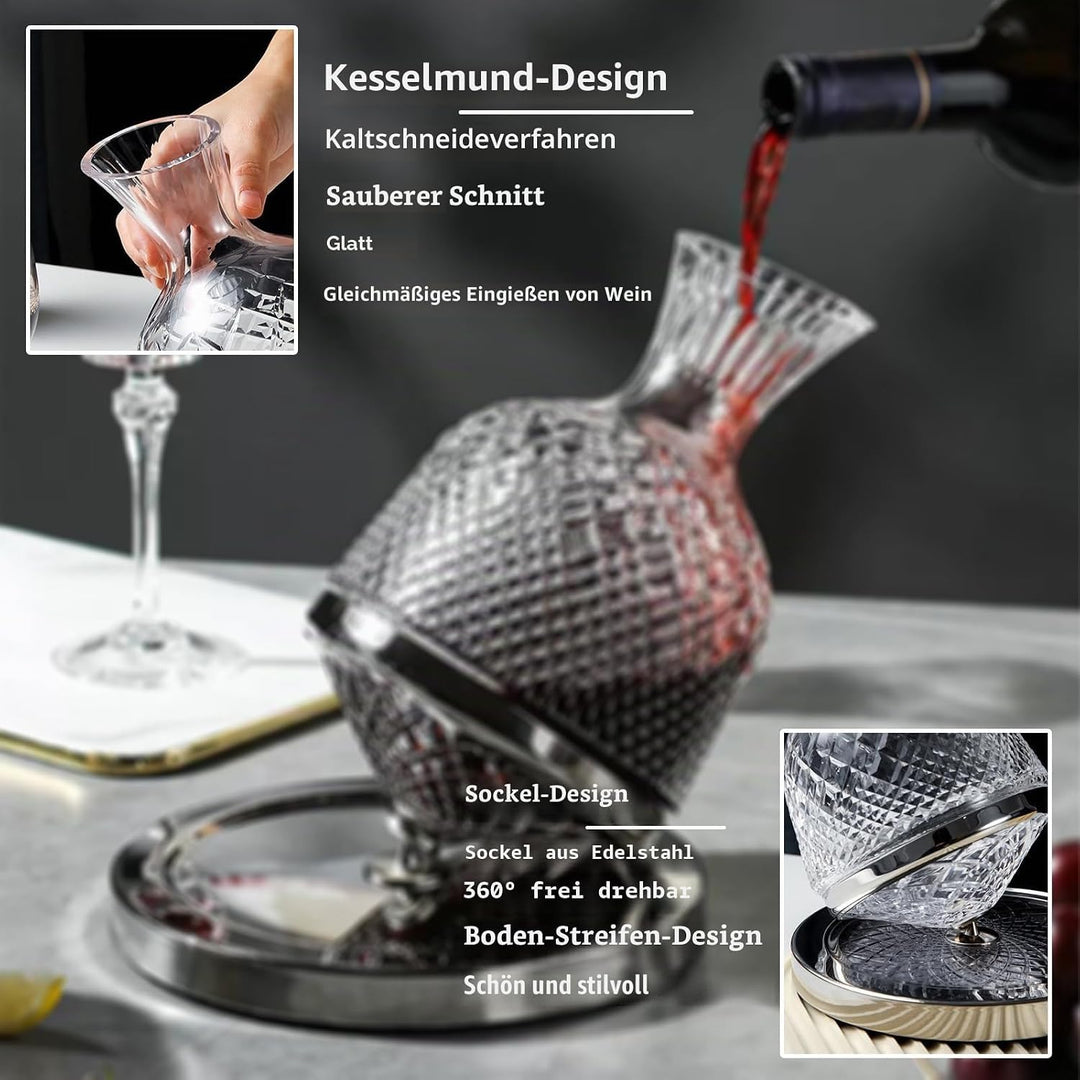 Dekanter Rotwein, Weinkaraffe, 1200ml Dekanter, 360 Grad Drehbar Wein Dekanter, Drehender Weindekant