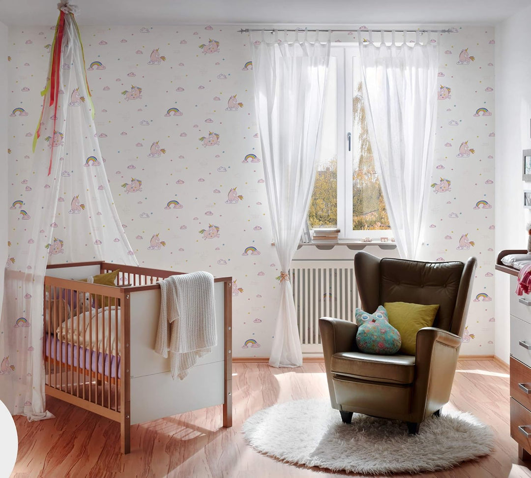 ROLLER A.S.Creation Papiertapete - Einhorn - weiss-rosa - 10 Meter Bunt Lila Weiss Boys & Girls 6, B
