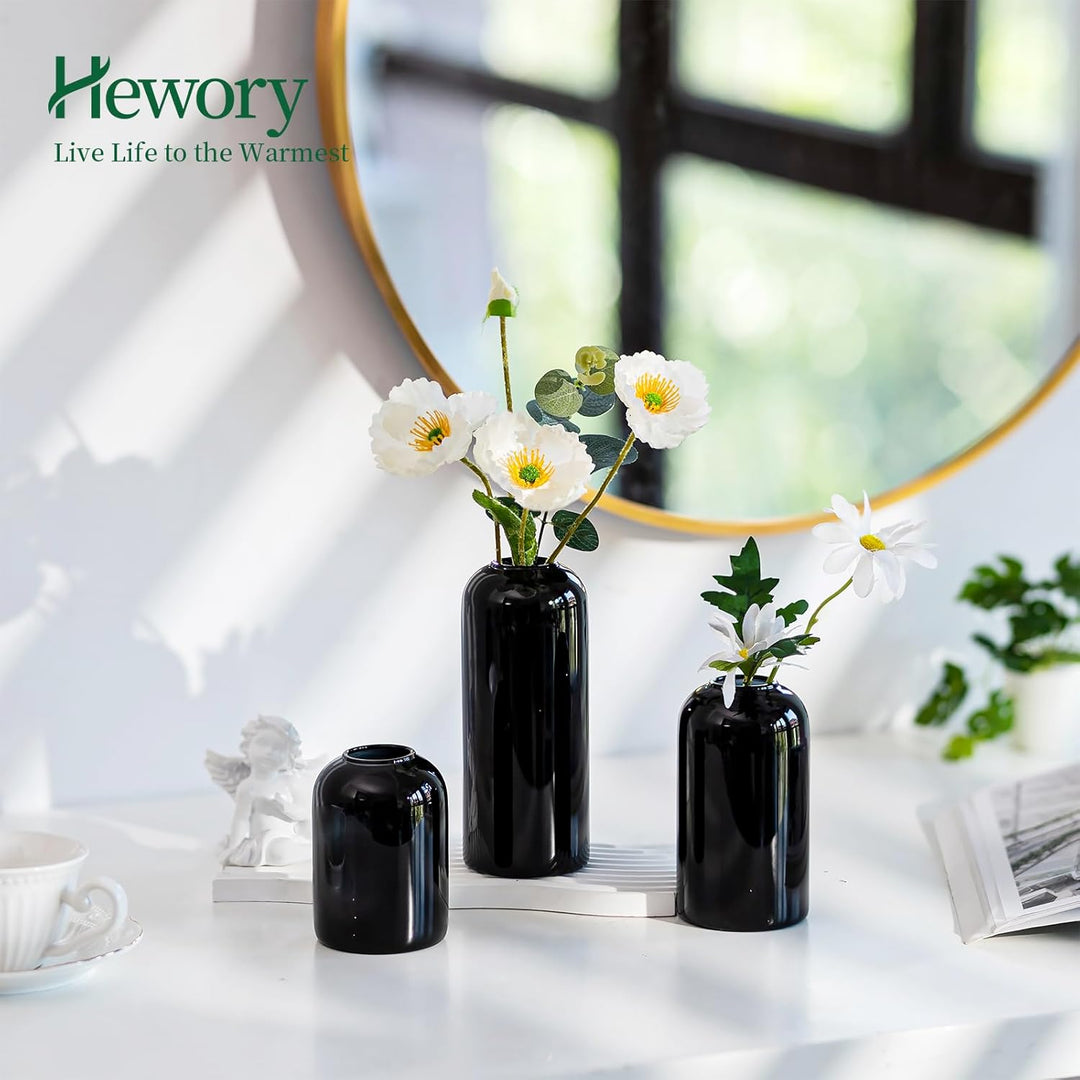 Hewory Kleine Vasen für Tischdeko: 6er Set Vase Schwarz Deko Glaszylinder Vase Glas, Klein Glasvase