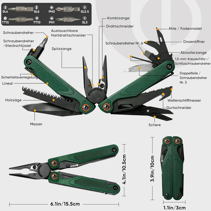BIBURY 25-in-1 Multitool Multifunktionszange, YG12 Hartmetall-Schneide, G10-Griff, 3Cr13 Edelstahl,