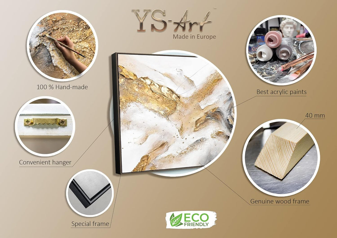 YS-Art XXL Design Abstrakt Acryl Gemälde auf Leinwand mit Rahmen Konsonanz handgemalte Wandbilder Wo