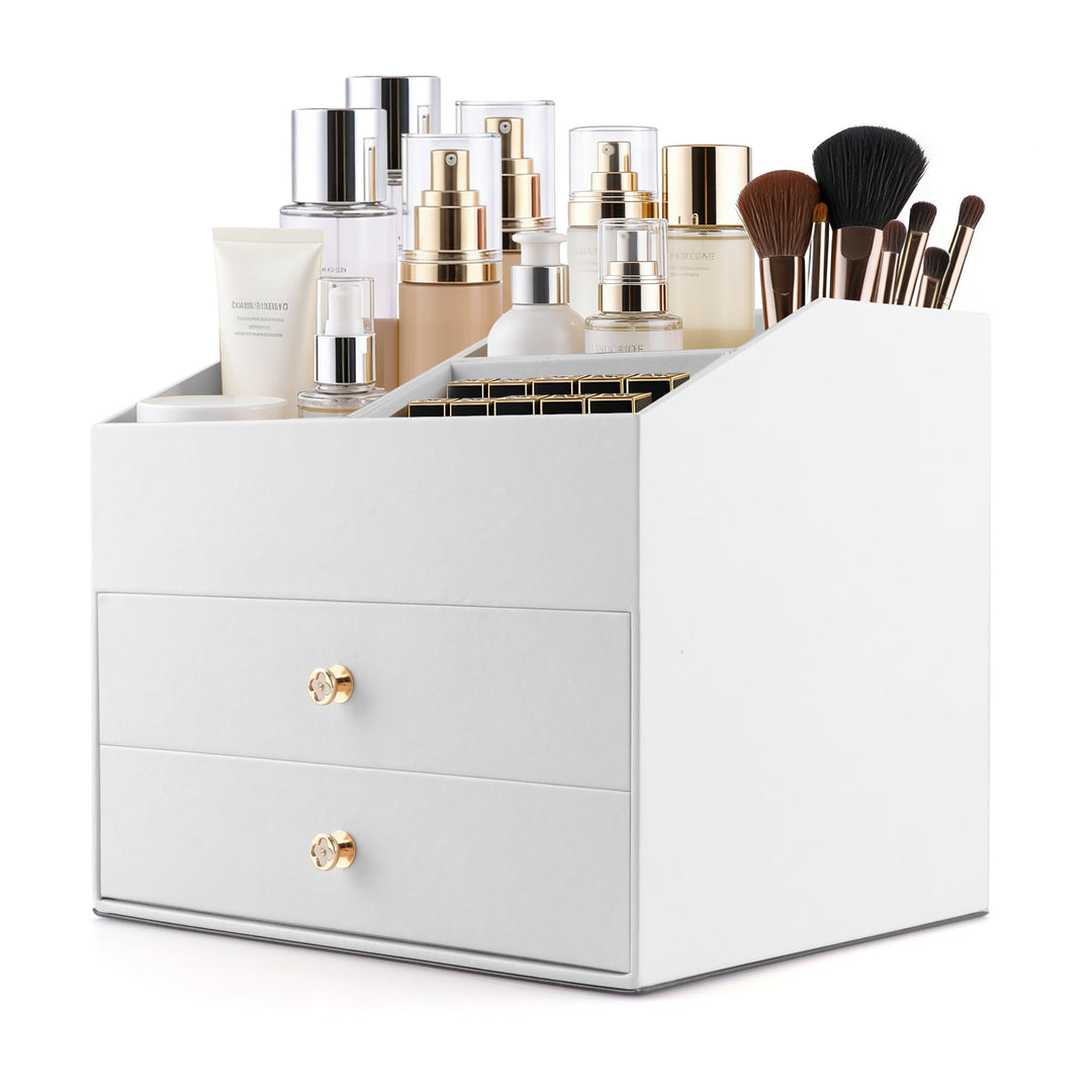 Homeanda Make-up-Organizer aus Kunstleder mit 2 Schubladen – Schreibtisch-Organizer für Kosmetik, Li
