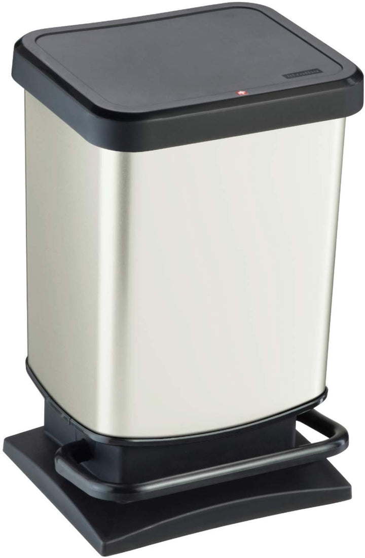 Rotho Paso Mülleimer 20l mit Pedal und Deckel, Kunststoff (PP) BPA-frei, weiss metallic, 20l (29,3 x