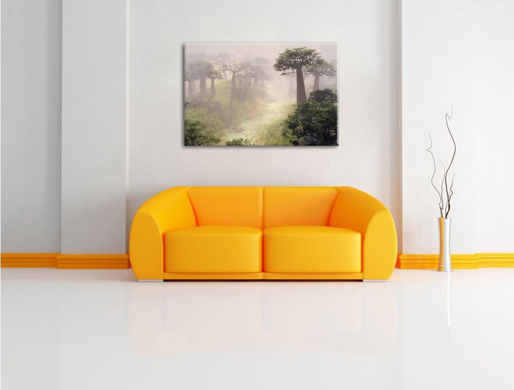 Mysteriöser Wald im Nebel, Format: 100x70 auf Leinwand, XXL riesige Bilder fertig gerahmt mit Keilra