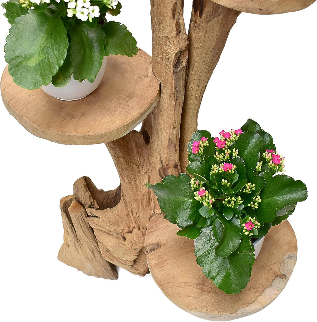 Teak Blumenständer mit 3 Ablagen Blumenpodest Pflanzentreppe Blumenregal Ständer Blumenhocker Massiv