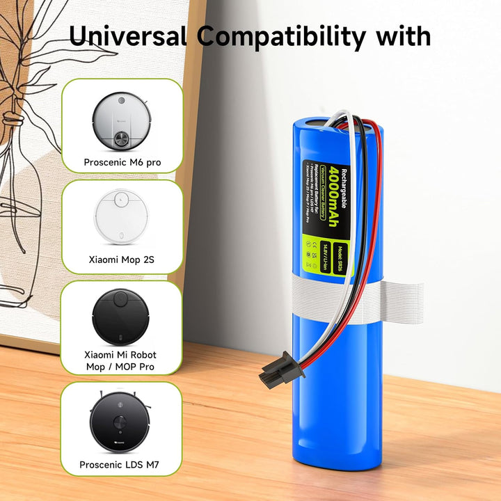 Mspalocell Ersatzakku 4000mAh/14,8V für Proscenic M6 Pro/LDS M7, für Xiaomi Vacuum Mop 2S / Mop P/Mo
