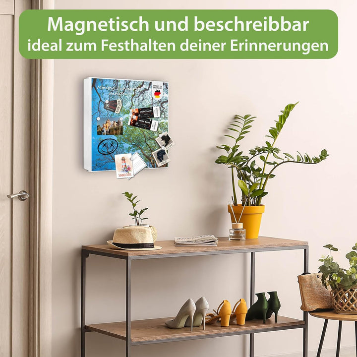 banjado® Grosser Schlüsselkasten Glas/Schlüsselbox 30cm x 30cm mit 50 Haken - Motiv Zwischen Bäumen