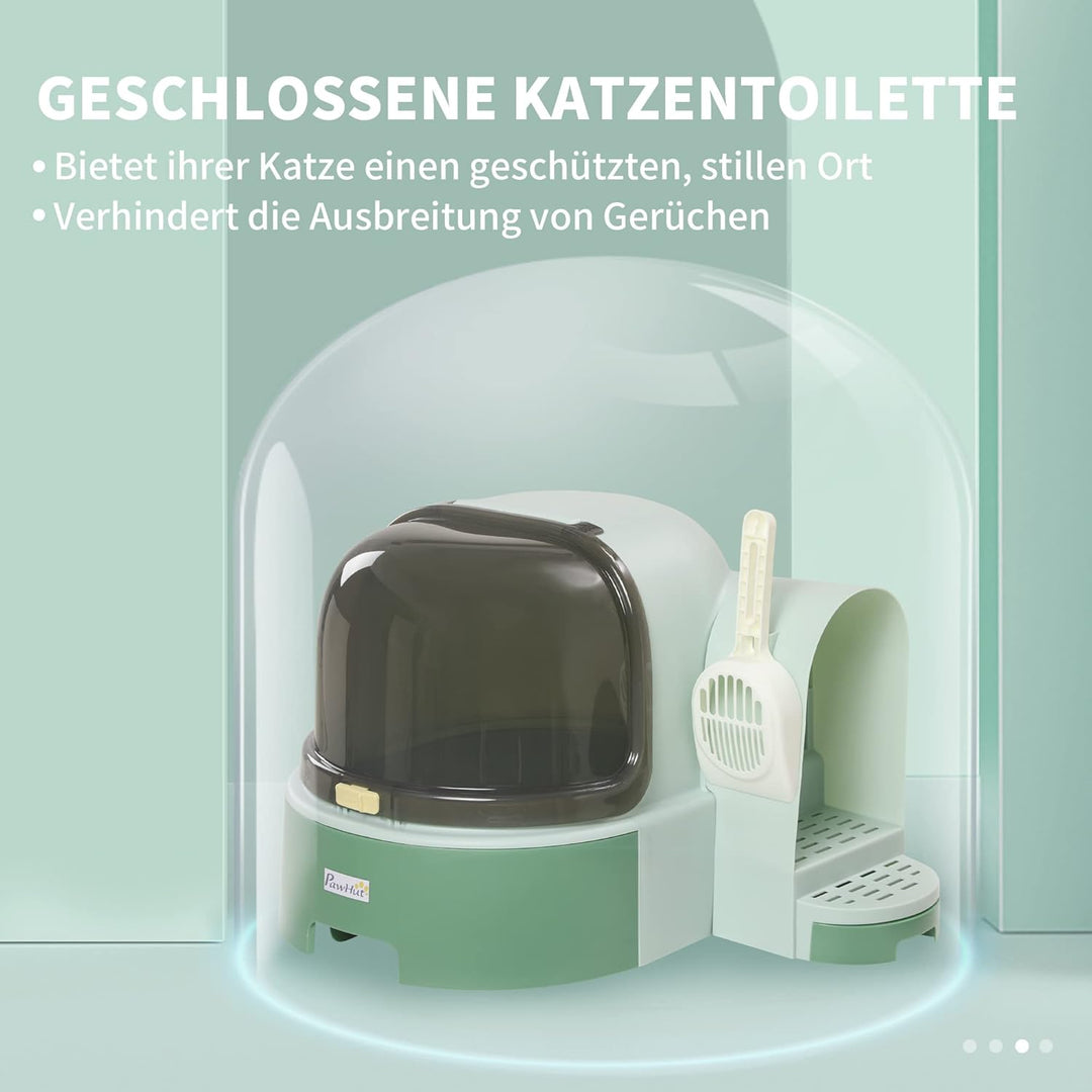 PawHut Katzentoilette, Katzenhaus, Katzenklo inklusive Schaufel, 2 Herausziehbarer Bodenwannen, Haub