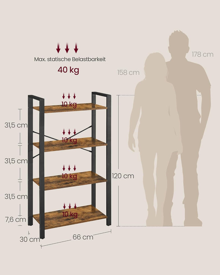 VASAGLE Regal mit 4 Ebenen, Bücherregal, Aufbewahrungsschrank, für Büro, Wohnzimmer, Schlafzimmer, 3