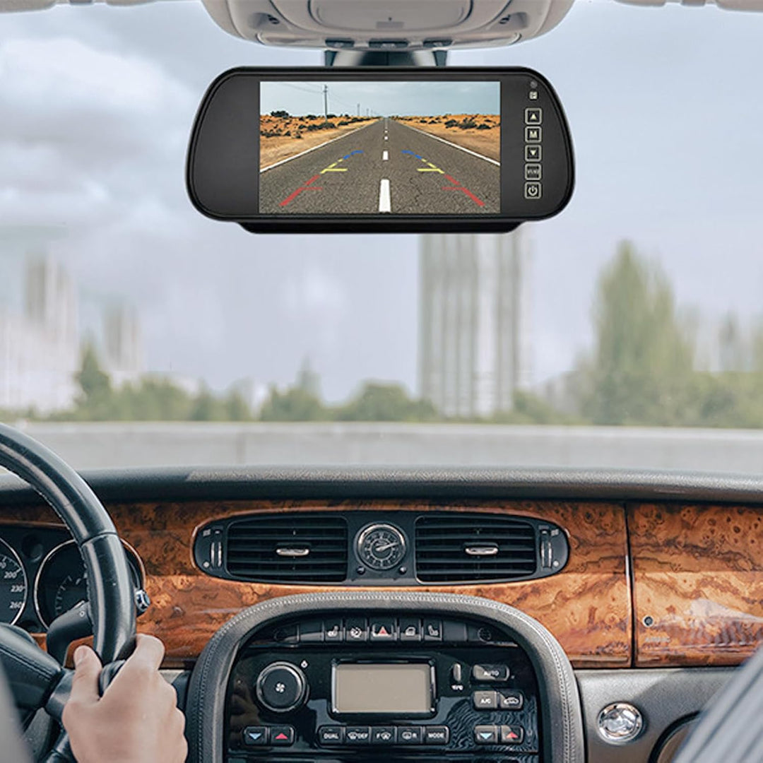 7 Zoll Rückfahrkamera Spiegel Monitor 12–24V – Clip-On Innenspiegel mit 7" 800x480 LCD TFT &amp; Parkhil