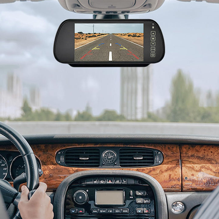7 Zoll Rückfahrkamera Spiegel Monitor 12–24V – Clip-On Innenspiegel mit 7" 800x480 LCD TFT &amp; Parkhil