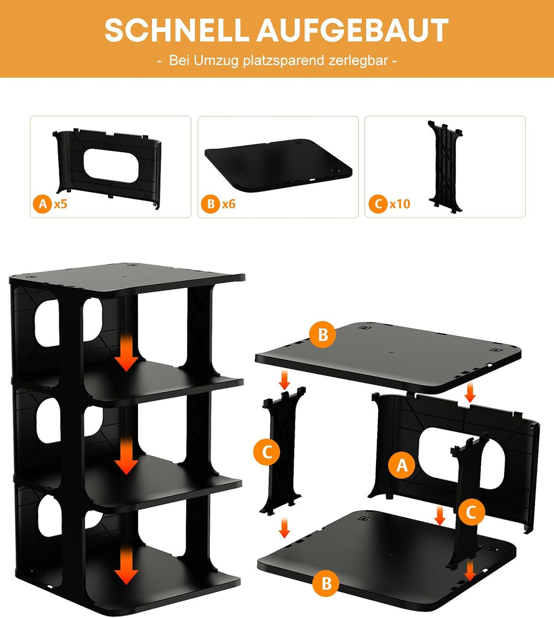 Ribelli Schuhregal 6 Ebenen, Schuhschrank Schmal, Stapelbar Klein Regal Hoch, Kunststoff Schuhablage