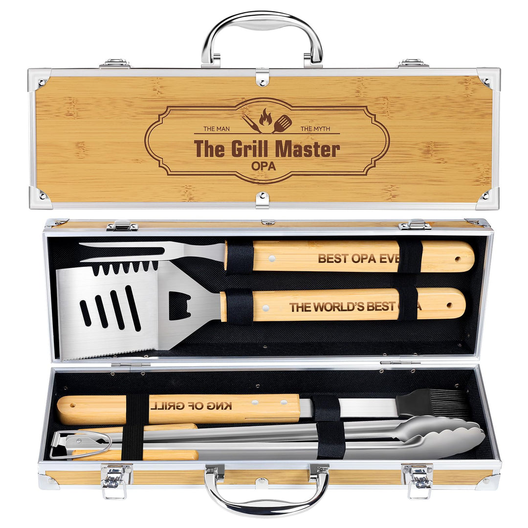 OPa Geschenke,4 Stücke BBQ Grillbesteck Set Edelstahl Grillzubehör für Männer Geschenk Geburtstag Ho