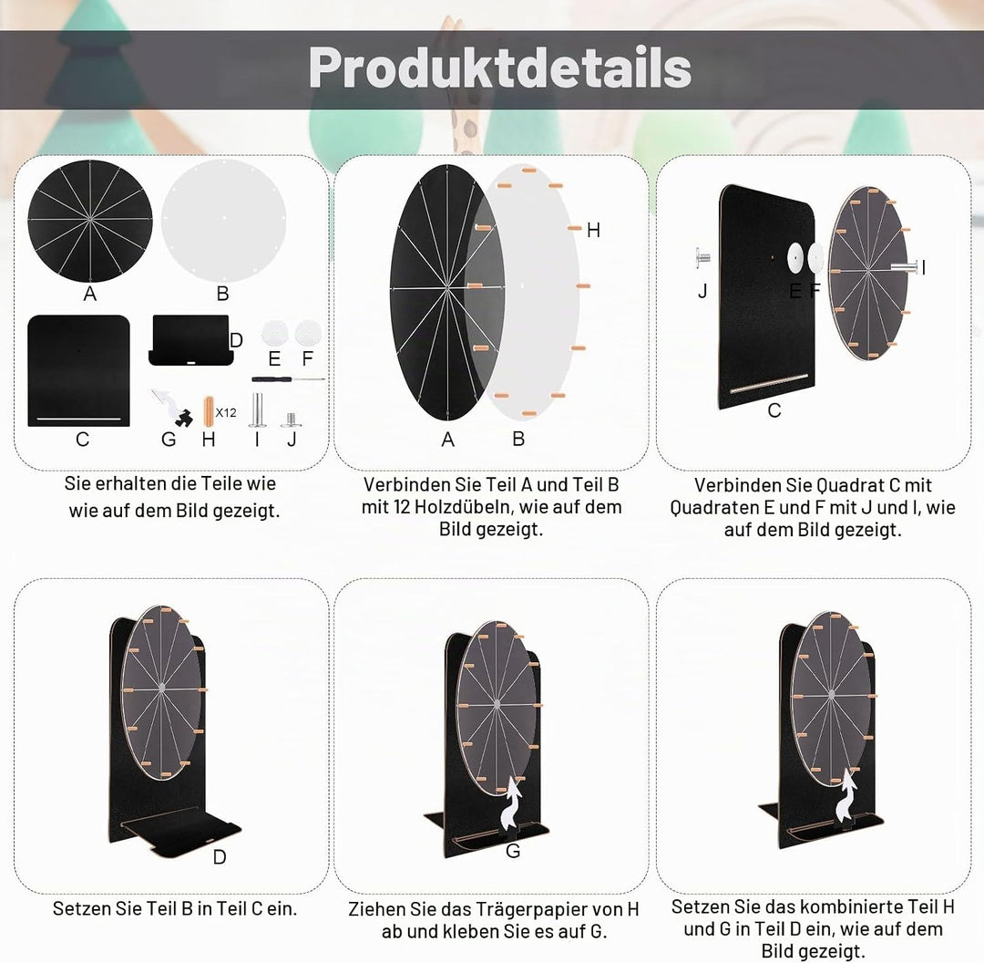 Hölzernes Glücksrad, 29 cm Preisrad Tisch-Glücksrad Tombola-Rad Roulette-Rad für Glücksspiel Preise