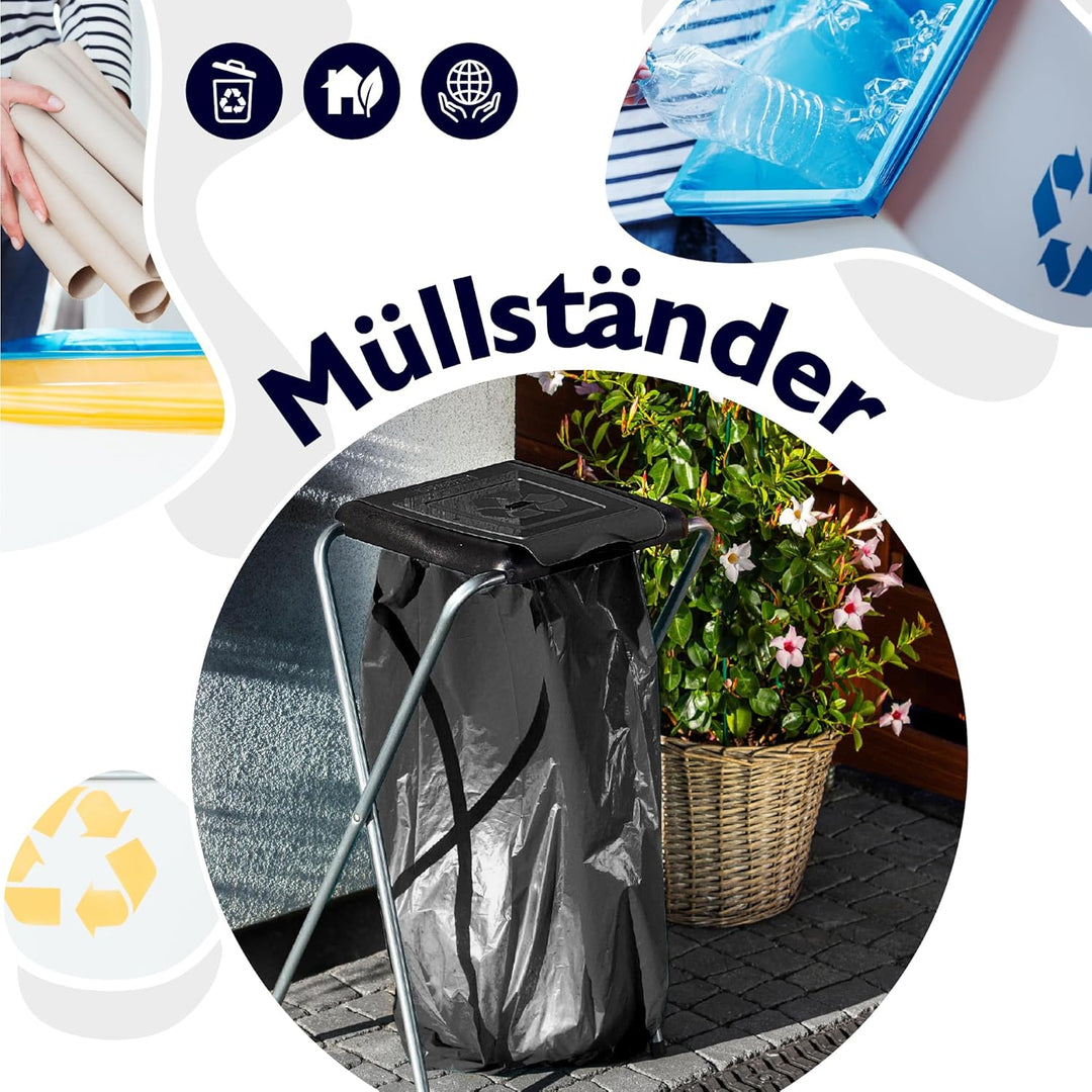 KADAX Ständer für Mülltrennung, Stabiler Müllsackhalter mit Kunststoffdeckel, Müllsackständer, Abfal