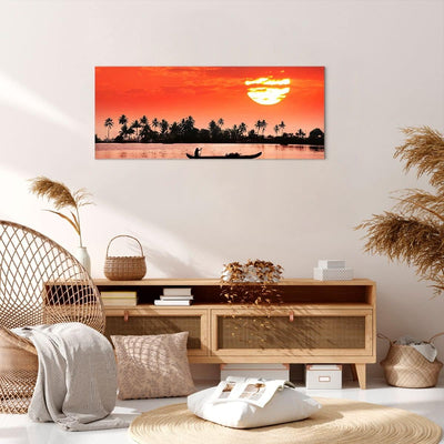 ARTTOR Bilder auf Leinwand 100x40cm Leinwandbild Kanal boot kultur sonnenuntergang Gross Wanddeko Bi