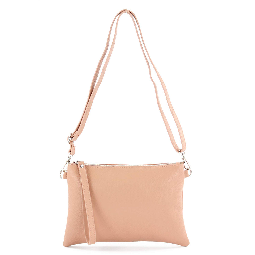 modamoda de - T186 - ital. Clutch Umhängetasche Leder Medium Rosabeige Dunkel, Rosabeige Dunkel
