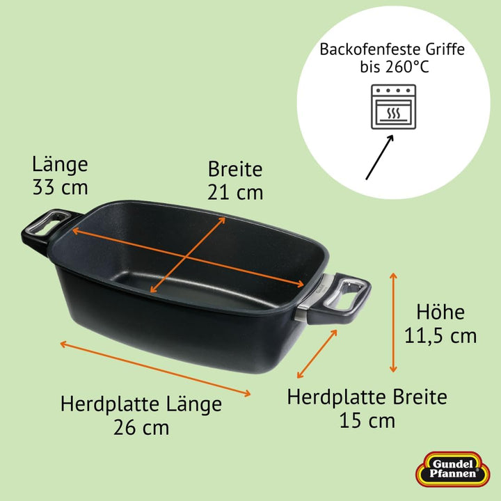 Bräter-Set Gundel Guss-Bräter mit Glasdeckel klein, 33 x 21 cm, Höhe 11,5 cm, BIOTAN-Oberfläche, bac