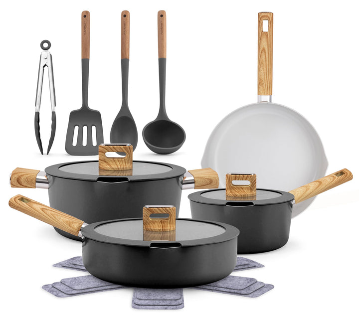 NutriChef Keramik Topfset und Pfannenset – 14-teilig für Induktion mit Antihaftbeschichtung, inklusi