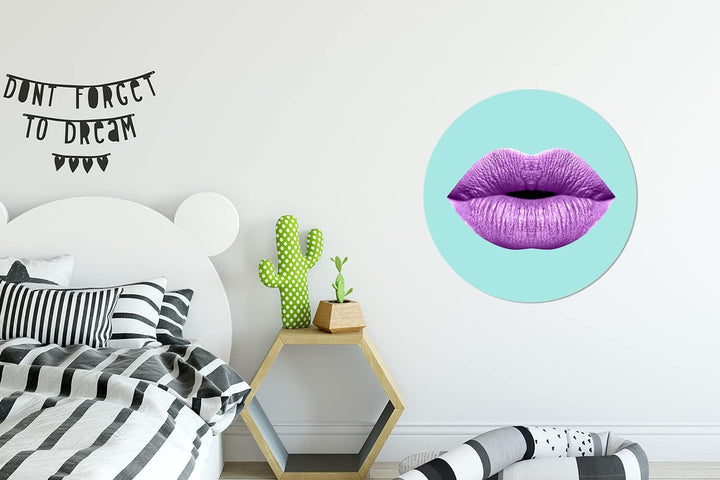 MuchoWow Wandbild Rund Wanddeko Deko Wohnzimmer Bilder 60x60 cm Lippen - Pastell - Lila, 60x60 cm