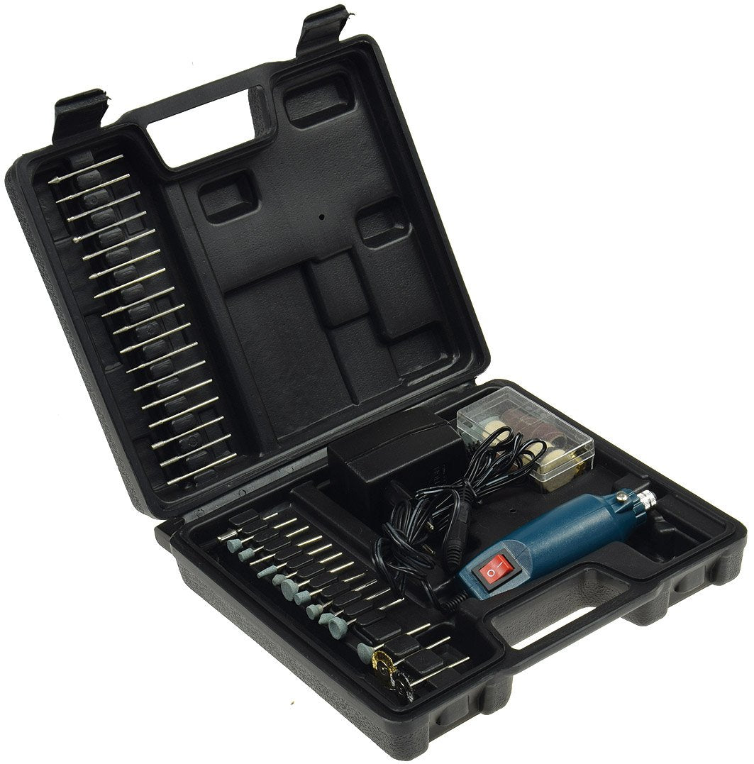 Mini Bohrmaschine Gravur & Polier Set 63-teilig 12.000UpM 60x Schleifwerkzeuge, Bohrer, Poliermatten