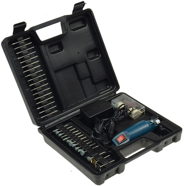 Mini Bohrmaschine Gravur & Polier Set 63-teilig 12.000UpM 60x Schleifwerkzeuge, Bohrer, Poliermatten