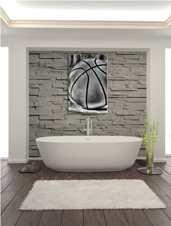 Pixxprint Monocrome, Basketball schwarzer Hintergrund, Format: 100x70 auf Leinwand, 100x70