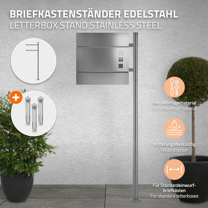 ML-Design Briefkastenständer aus Edelstahl, Silber metallic, Gesamthöhe 120 cm, Rund, Freistehend, B