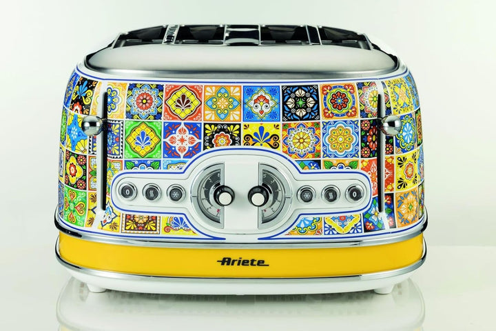 Ariete Toaster 156 Positano, Mediterranes Design, 4 Schlitze mit Separaten Bedienelementen, 6 Bräunu
