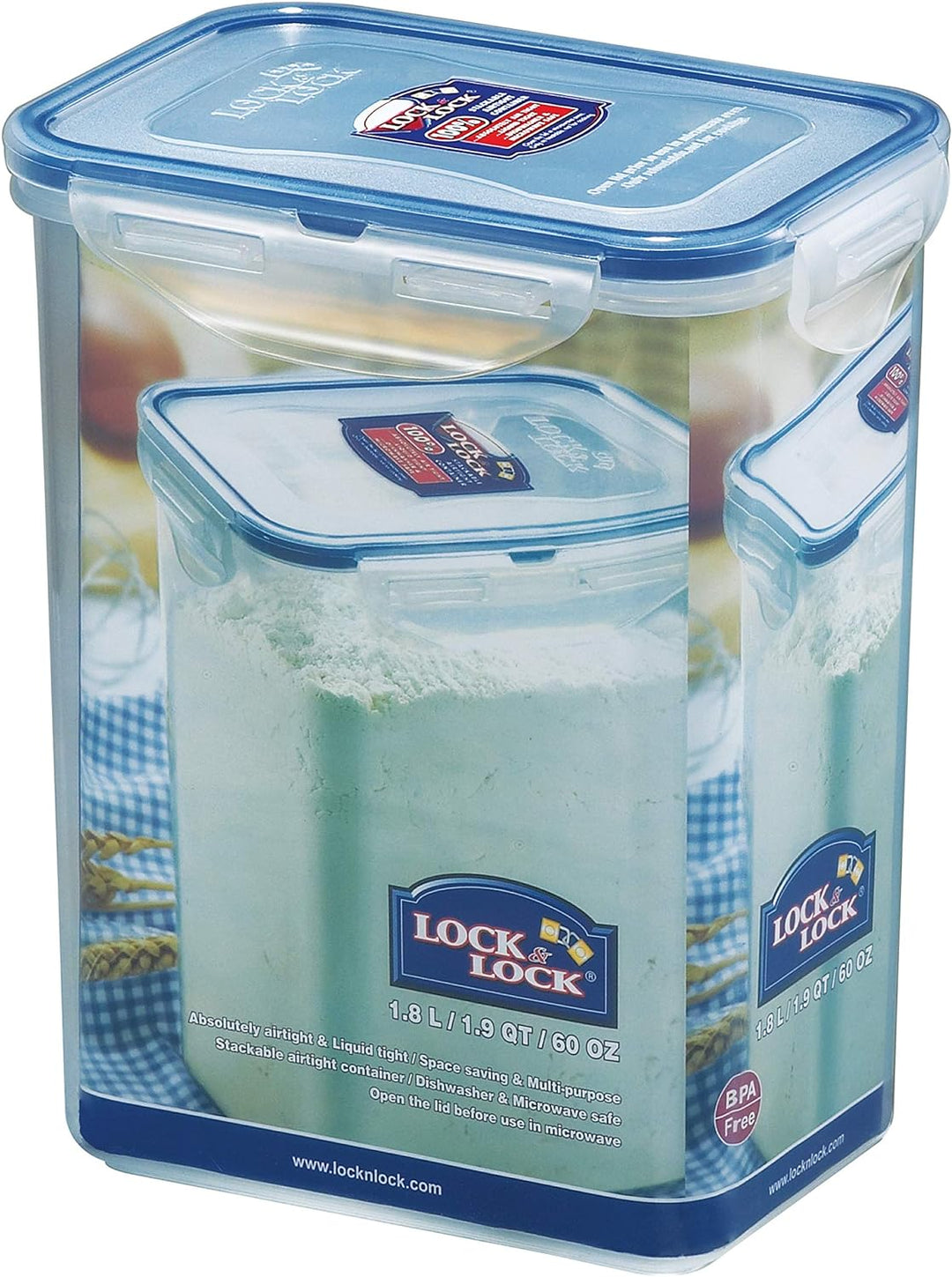 Lock & Lock Vorratsdose HPL813, rechteckig 1800 ml 5.9 x 4.3 x 7.3" Pack of 4, 5.9 x 4.3 x 7.3" Pack