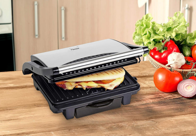 Bestron elektrischer Kontaktgrill mit Auffangschale, Sandwichmaker mit Cool-Touch-Handgriff & Antiha