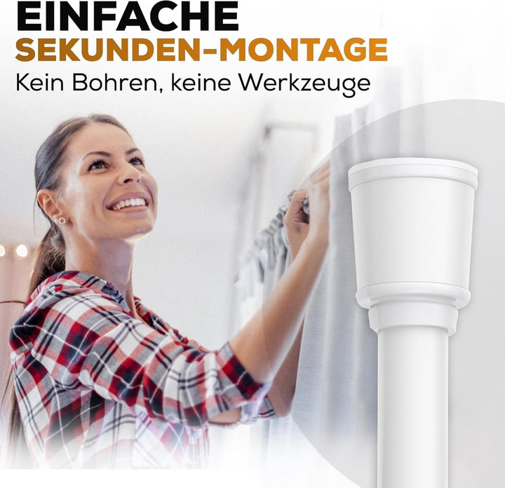 Gardinenstange zum Klemmen 120-170cm, Weiss, Ø 32 mm, Duschvorhangstange ohne Bohren - Vorhangstange