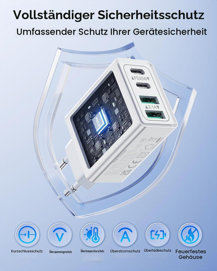 2-Pack USB C Ladegerät, 40W 4-Port Netzteil USBC Stecker Mehrfach Ladegerät mit PD+QC, Schnellladege