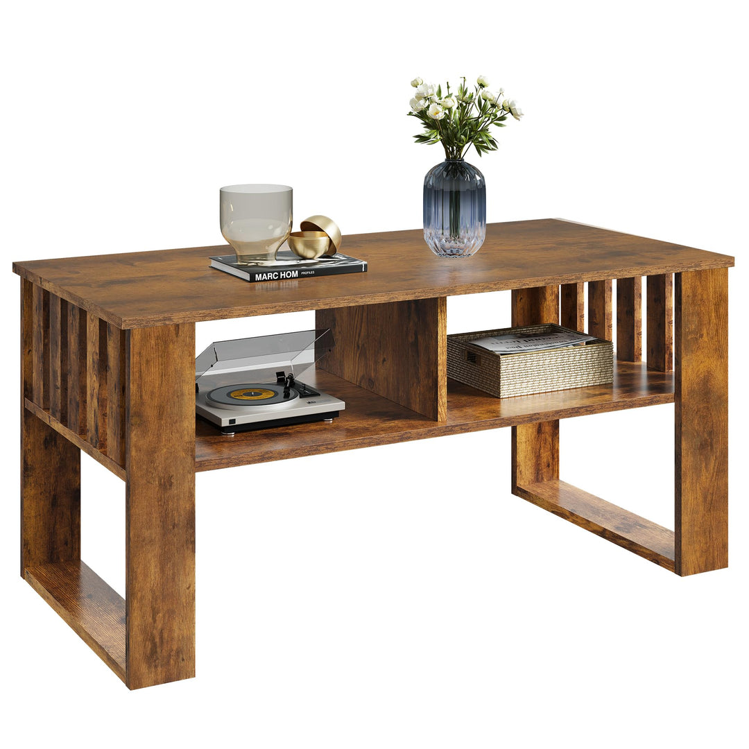 WLIVE Couchtisch Holz, Wohnzimmertisch mit Schubladen und Aufbewahrung,Wohnzimmer Tisch für Couch, S