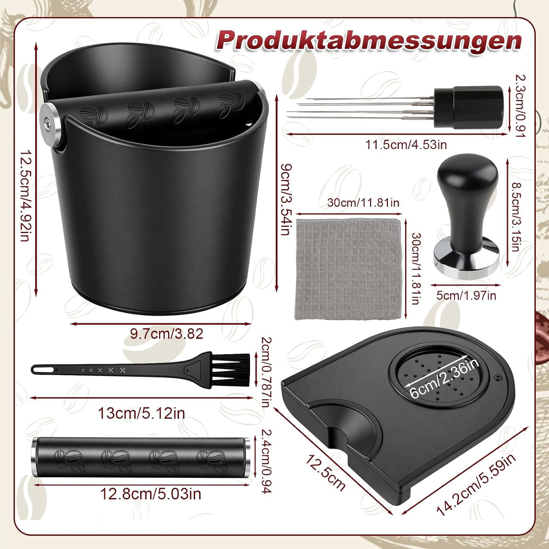 Abklopfbehälter für Siebträger Set, 6PCS Kaffeesatz Abschlagbehälter mit Tampermatte, Kaffeestampfer