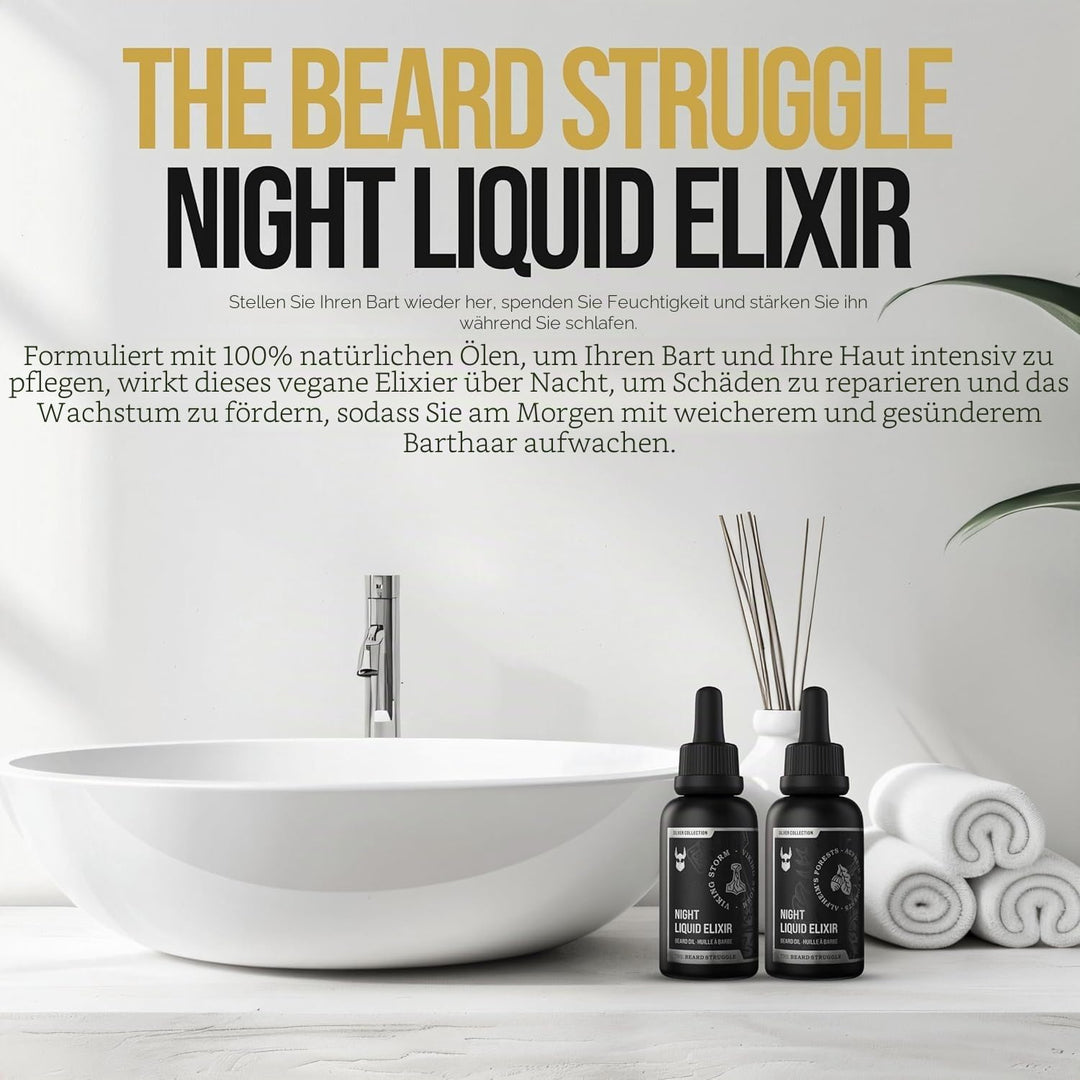 The Beard Struggle Night Liquid Elixir Bartöl für Männer – Bartpflege & Bartwuchsöl für Nacht – Feuc