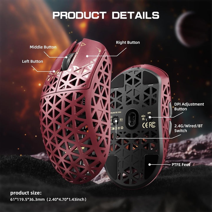 ATTACK SHARK R5 Ultra Carbonfaser HyperSpeed Kabellose Gaming-Maus, 39g ultraleichte Maus, 2,4G/BT/U