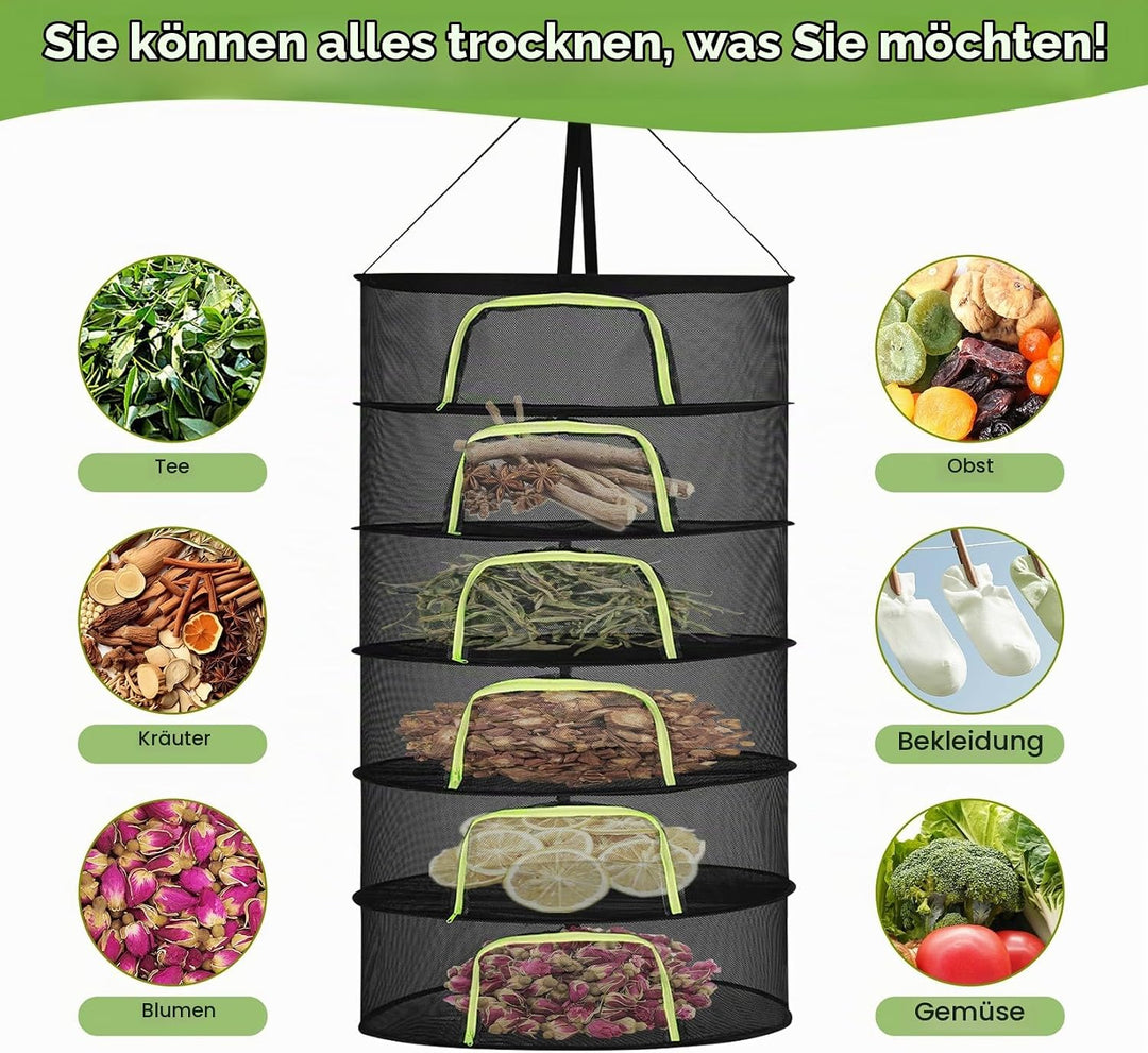 6 Lagiges Trockennetz Kräuter, Kräutertrockner Hängend Reissverschluss Klappba für Pflanzen, Gemüse,