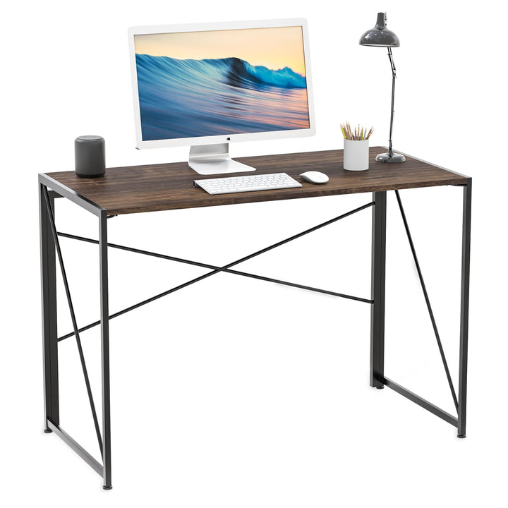 INTIRILIFE Schreibtisch aus Holz und Metall in Schwarz - Braun - 100 x 50 x 75 cm - Rustikaler Faltb