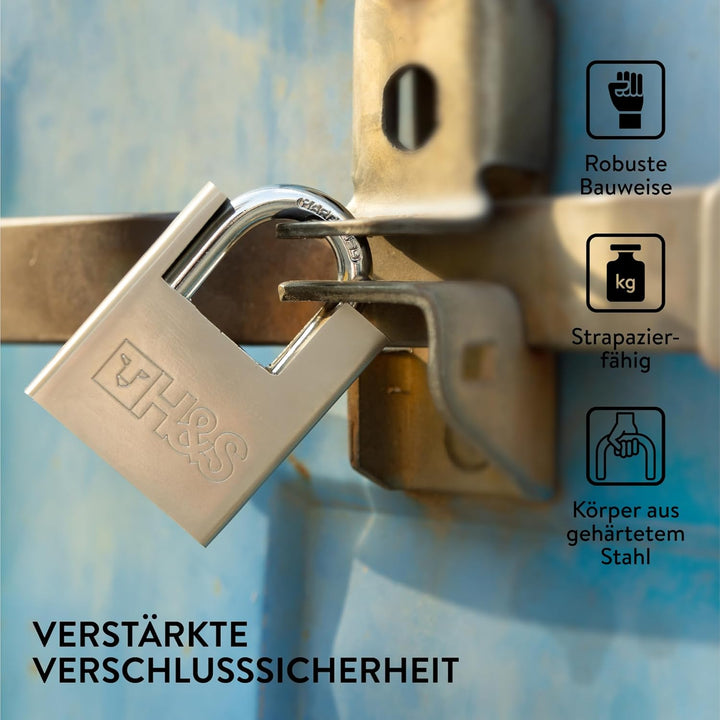 H&S 2er Pack Vorhängeschloss mit Schlüssel - 60mm Schloss Set mit 5 Schlüsseln - 2er Set Robustes Lo