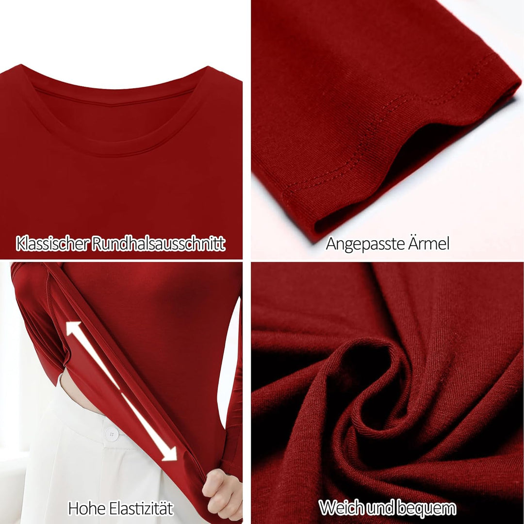 LiKing Langarmshirt Damen Basic Longsleeve Langarm-Shirt Oberteil Tops mit Stretch Baumwolle 3er Pac
