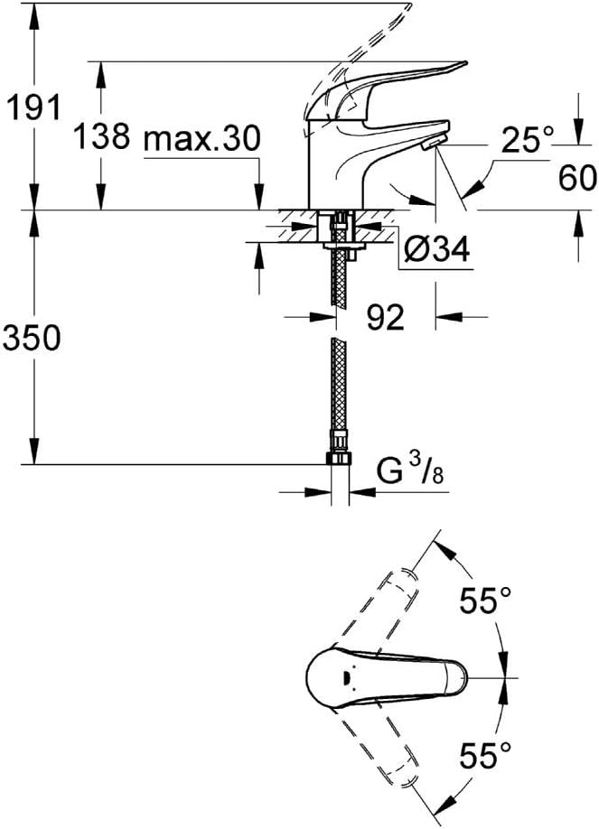 GROHE Euroeco Spezial Waschtisch Einhebelmischer, glatter Körper, 120 mm, verchromt 32762000, Silber