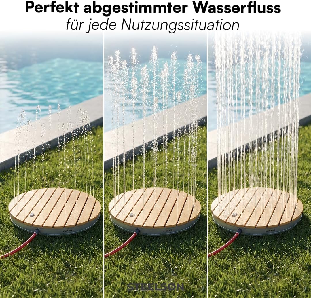 STEELSØN Samaya Bodendusche rund – Aussendusche Natur – Fontänenhöhe bis zu 4m mit Fussrad einstellb