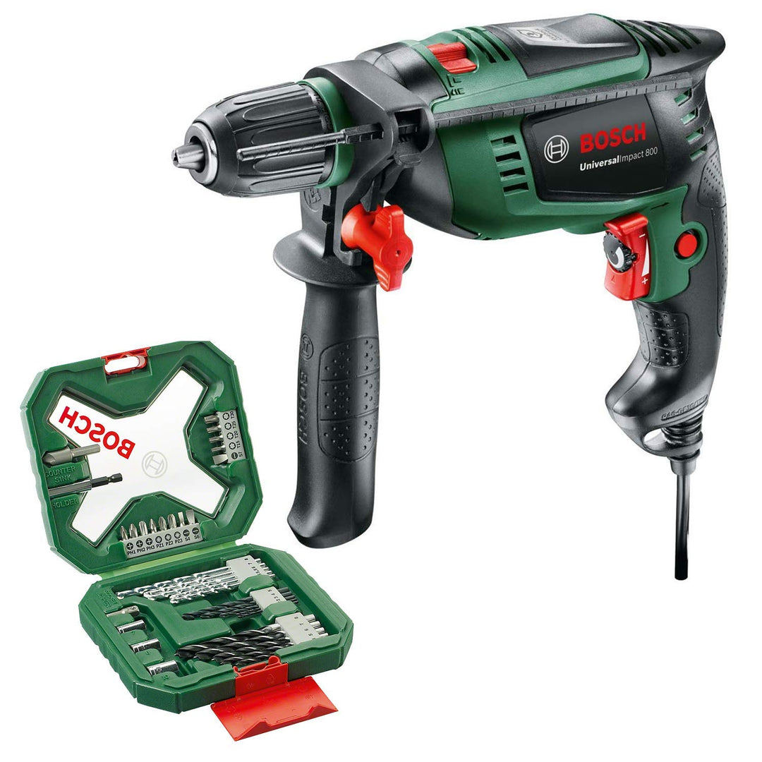 Bosch Schlagbohrmaschine UniversalImpact 800 (800 Watt, Koffer) + 34tlg. X-Line Classic Schrauber un