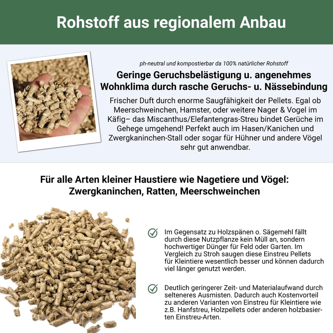 Kleintier-Einstreu Pellets aus Miscanthus/Elefantengras für Hasen Kaninchen Maus Vogel Meerschweinch