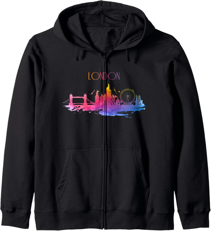 London Skyline UK Wasserfarbe England Souvenir Geschenk Kapuzenjacke