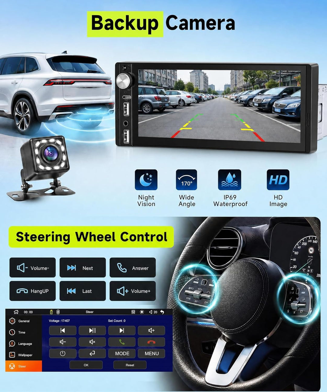 Rimoody DAB+/DAB Autoradio 1 Din mit Wireless Carplay Android Auto Bluetooth 5.2, 6.9 Zoll Touchscre