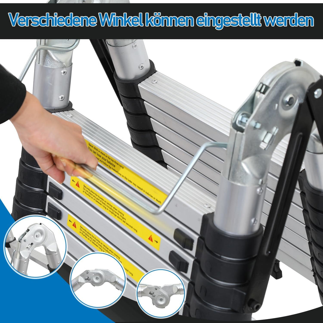 teleskopleiter klappleiter 2,5M+2,5M aluleiter 8+8 Stufen Stehleiter Klappleiter, 150 kg Belastbarke