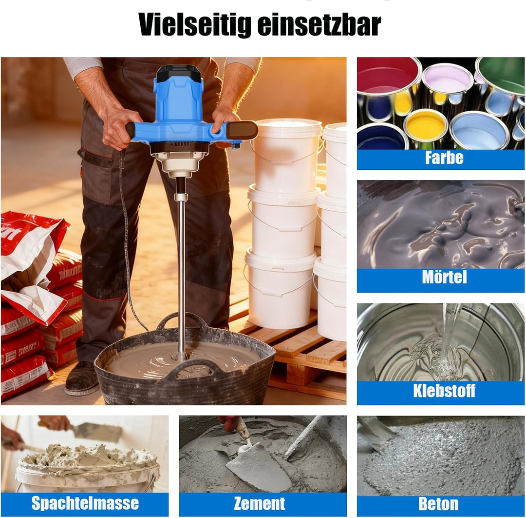 AZZUNO Zementmischer Elektrische Betonmischer 110 V Handmischer mit 6 einstellbaren Rührwer, tragbar